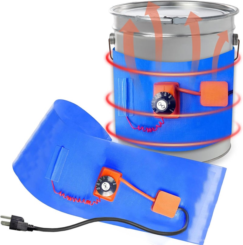 YeloDeer UPGRADED 2 Pcs Blue 5 Gallon Metal Drum Heater with Twist Temperature Control, 120V 800 W Barrel Warmer Band for Grease Keg Heater Operates in 86 ℉-302 ℉, Pail Heating for Honey Drum - Image 1